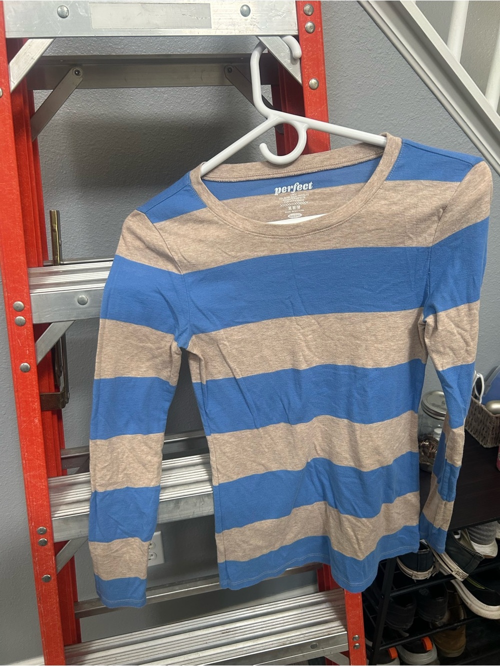 Old Navy Blue and Tan Striped Long Sleeve Tee